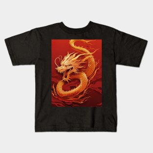 Chinese dragon on an isolated red background Kids T-Shirt